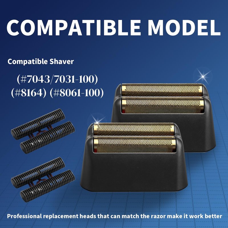 2 Pack Professional 5 Star Series Finale Shaver Replacement Foil and Cutter Bar Assembly Compatible with wahl Shaver Foil 7031-100, 7043-100 Super Close Shaving Replacement Heads，Black