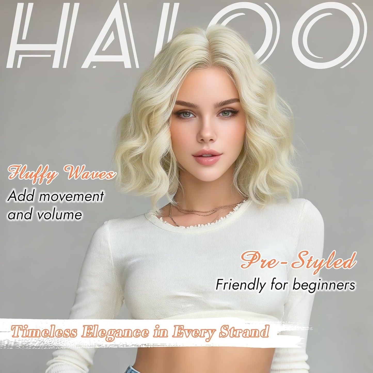 Blonde Bob Wig for Women - Lace Front Short Wavy Curly Synthetic Hair | 11-Inch Platinum Blonde