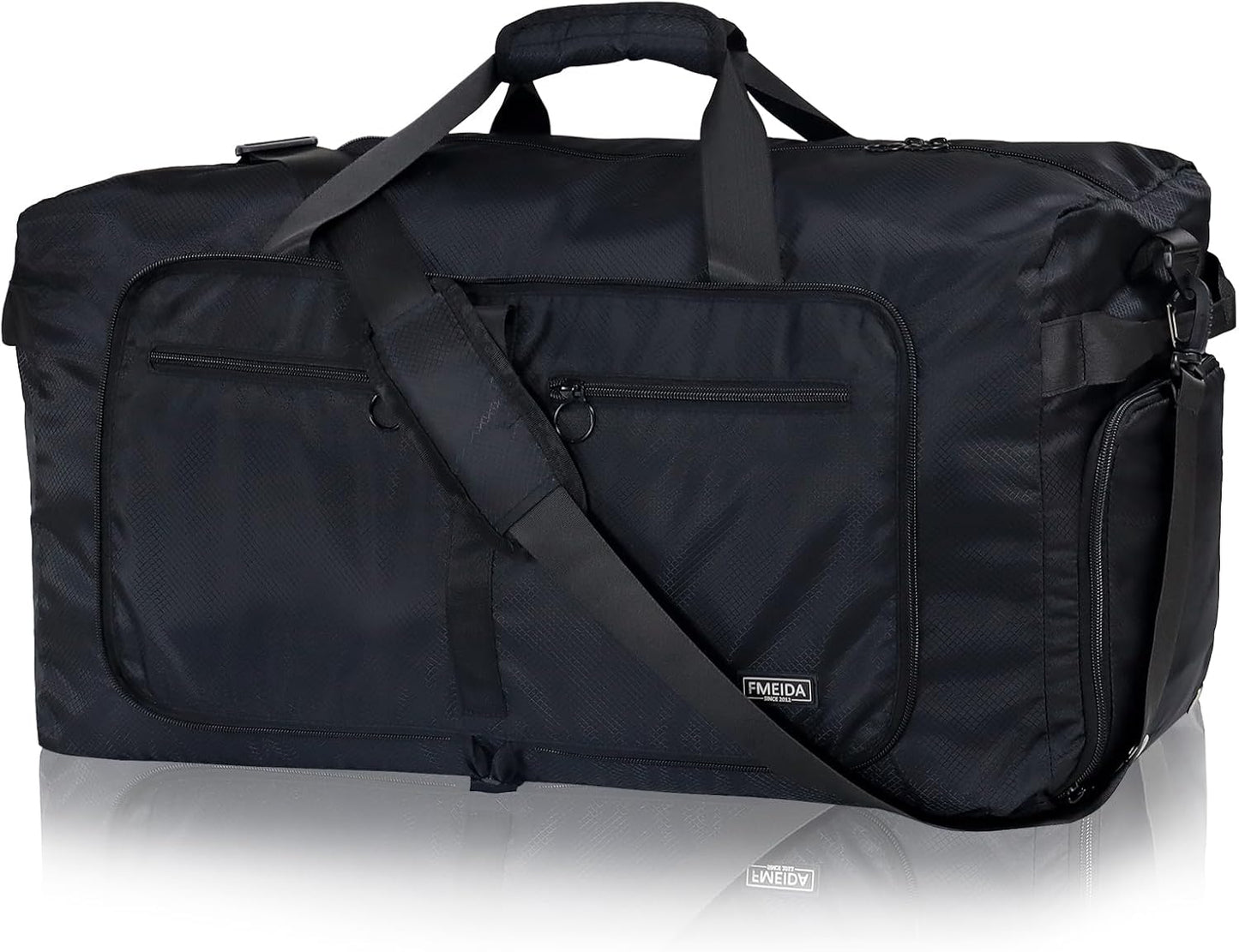 Duffle Bag 65L with Shoes Compartment - Foldable Travel Bag for Men & Women | Water-Repellent & Tear-Resistant (Black)