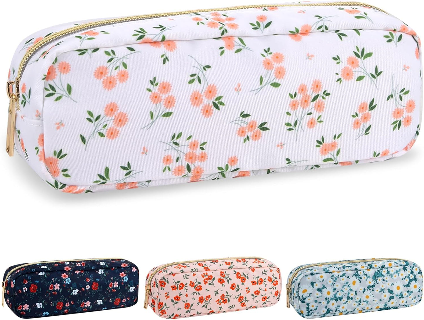 Floral Makeup Bag - Cute Pink Nylon Zipper Pouch for Travel | Waterproof Cosmetic Organizer for Women