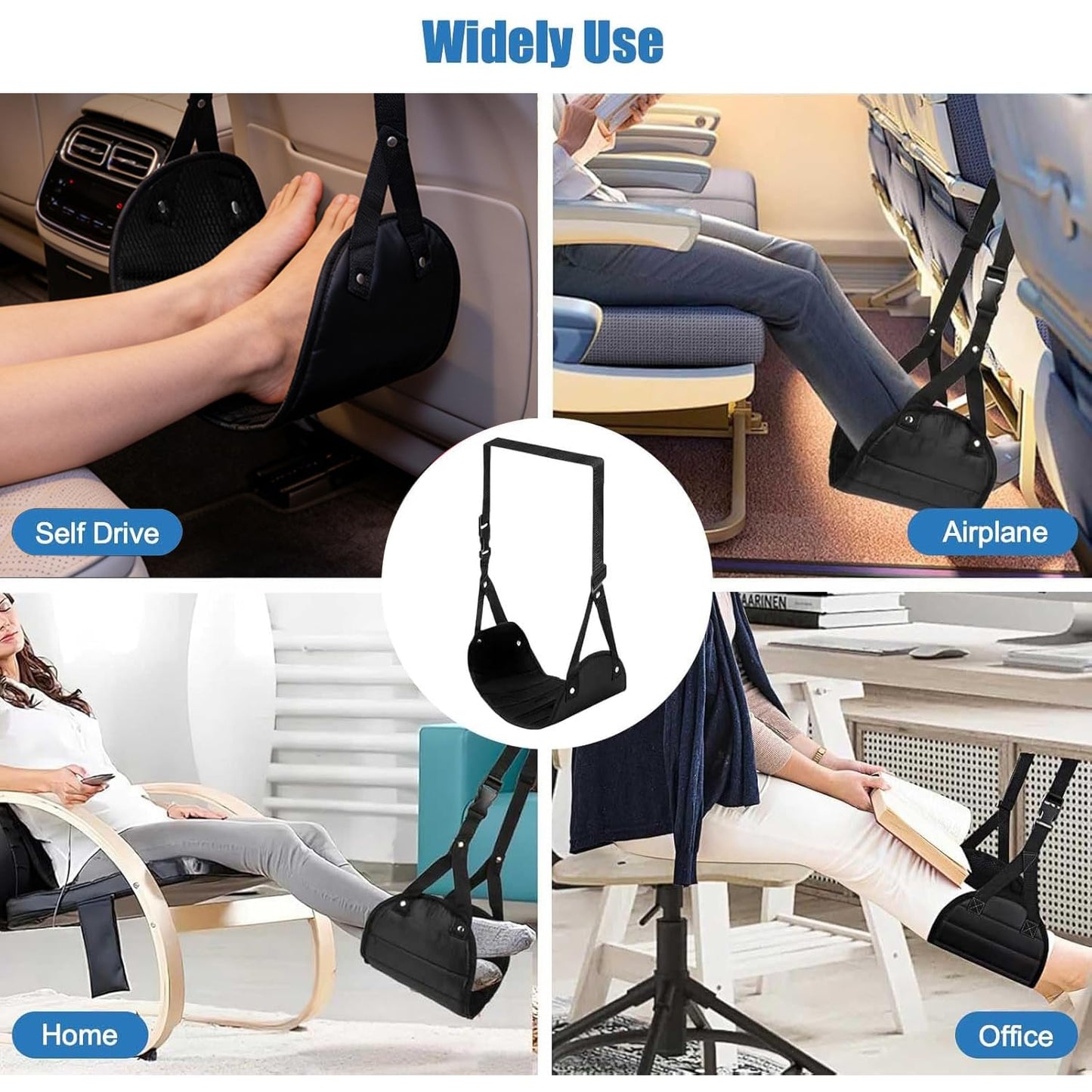 Foot Hammock for Plane Travel, Portable Airplane Foot Rest, Adjustable Leg Hammock Flight Trips, Perfect Airplane Footrest to Relax Feet, Ideal for Long Flights, Home & Office (Black)