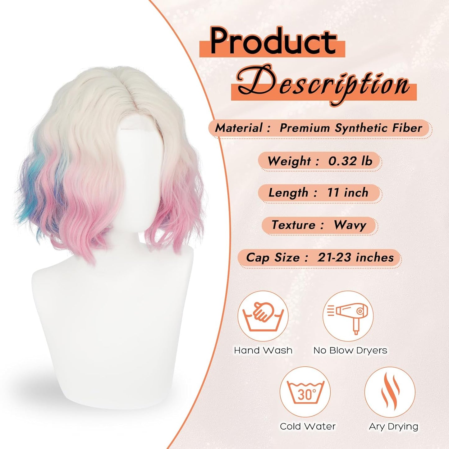 Blonde Bob Wig for Women - Lace Front Short Soft Wavy Curly Synthetic Hair | 11 Inch Natural Look