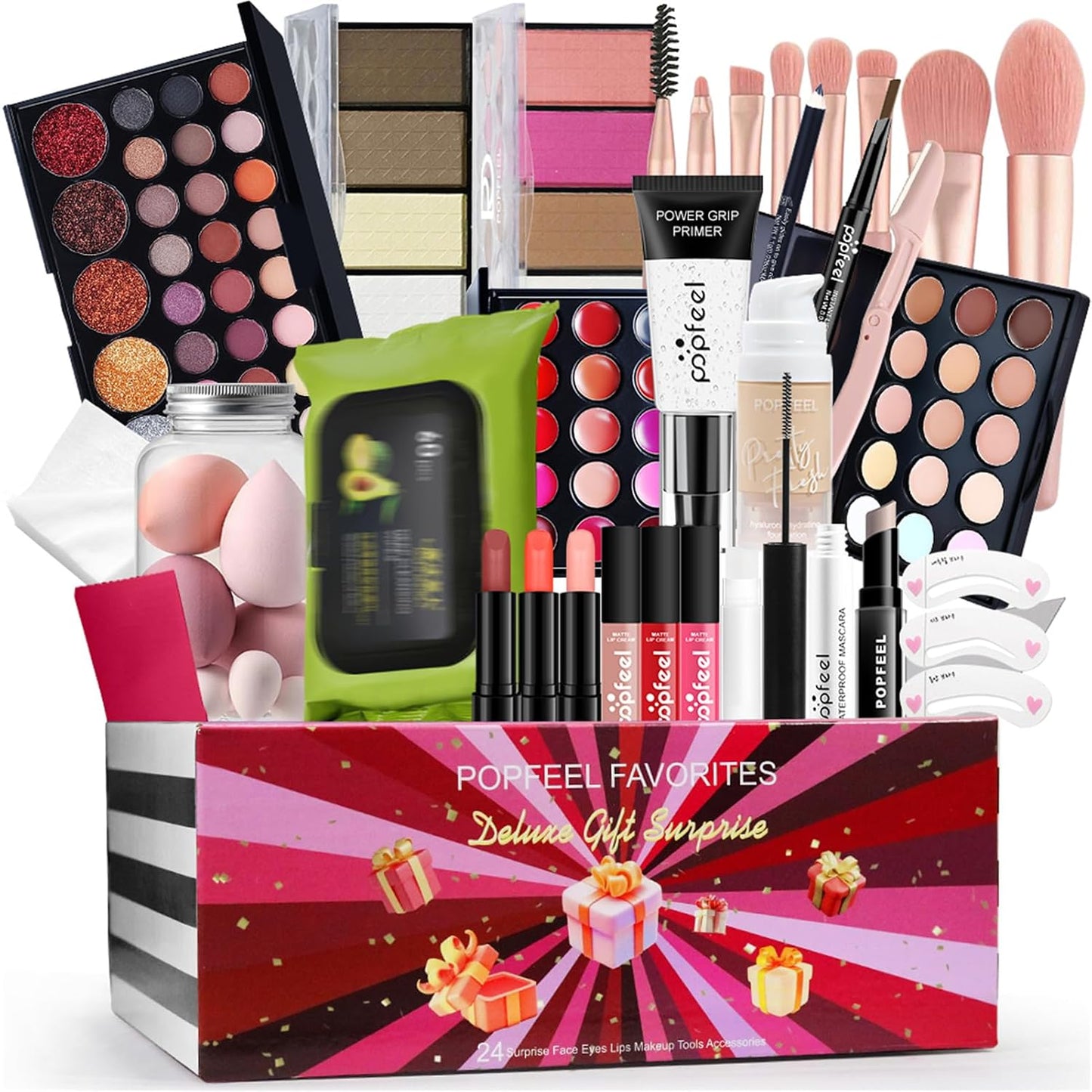 All-in-One Makeup Kit for Women - Hot Pink Essential Bundle | Eyeshadow Palette, Lipstick, Blush & More