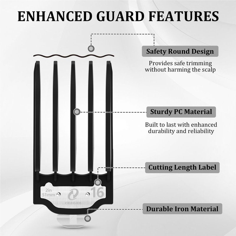 Clipper Guards Set with Metal Clip, Hair Clipper Attachment for Wahl Clippers, 3 Cutting Lengths 1.25 Inch, 1.5 Inch, 2 Inch, Extra Long 10 12 16 Guard, Black
