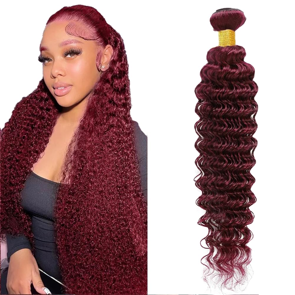 #99J Bundles Human Hair Deep Wave Bundles 18 Inch Burgundy Deep Wave Bundle Unprocessed Brazilian Virgin Weave Hair 1 Bundle 50 Gram Per Bundle