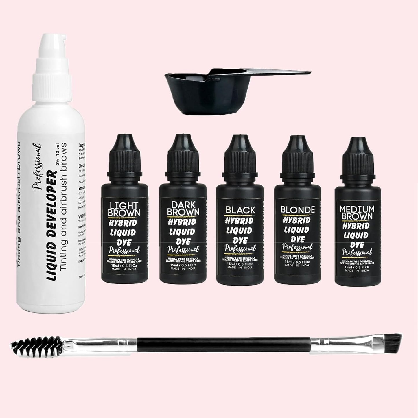 Professional Eyebrow Kit - Hybrid Liquid Brow Gel in Black & Brown | Includes Precision Brow Brush