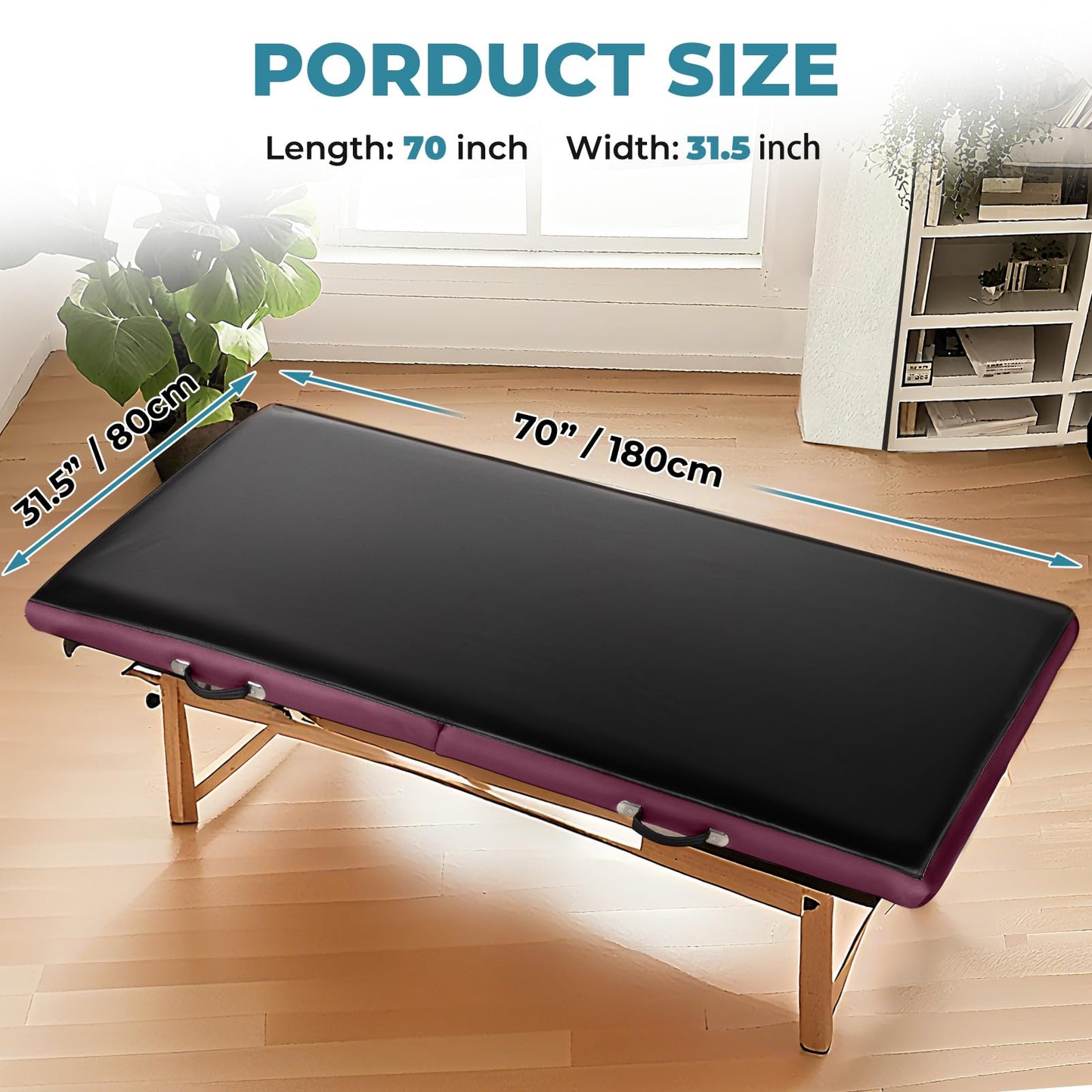 Noverlife 70x32in Massage Table Cover Protector, PU Leather Lash Bed Cover Reusable&Wipeable Esthetician Bed Covers Massage Beds Covers, Replacement Wax Mat for Beauty Salon Spa Tattoo - Black