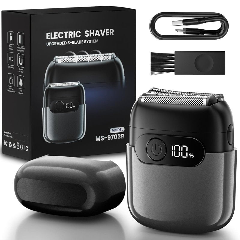 MALEGEBAZ Electric Foil Shaver for Men :3D Floating Blades, LED Display, USB-C Fast Charge, IPX8 Waterproof - Perfect for Travel & Smooth Shaving at Home Misty Gray