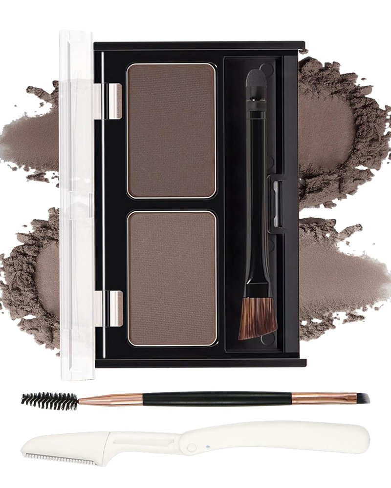 Eyebrow Powder Kit for Women - Waterproof Tinted Palette with Brow Brush & Razor | Brown & Dark Brown