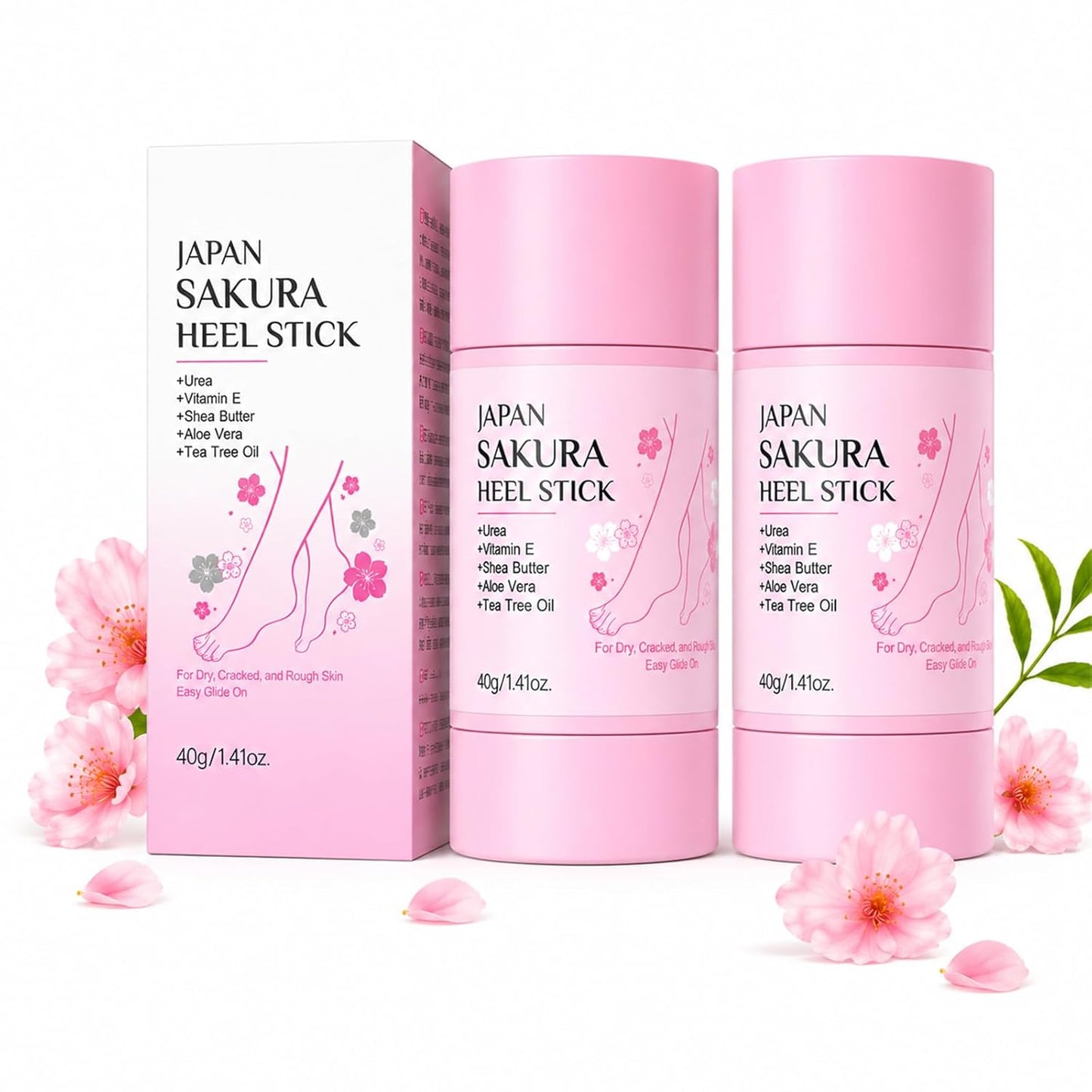 Sakura Foot Heel Stick - Cracked Heel Repair Balm with Shea Butter | 2-Pack, Moisturizing Formula for Hands, Heels, Elbows, Knees