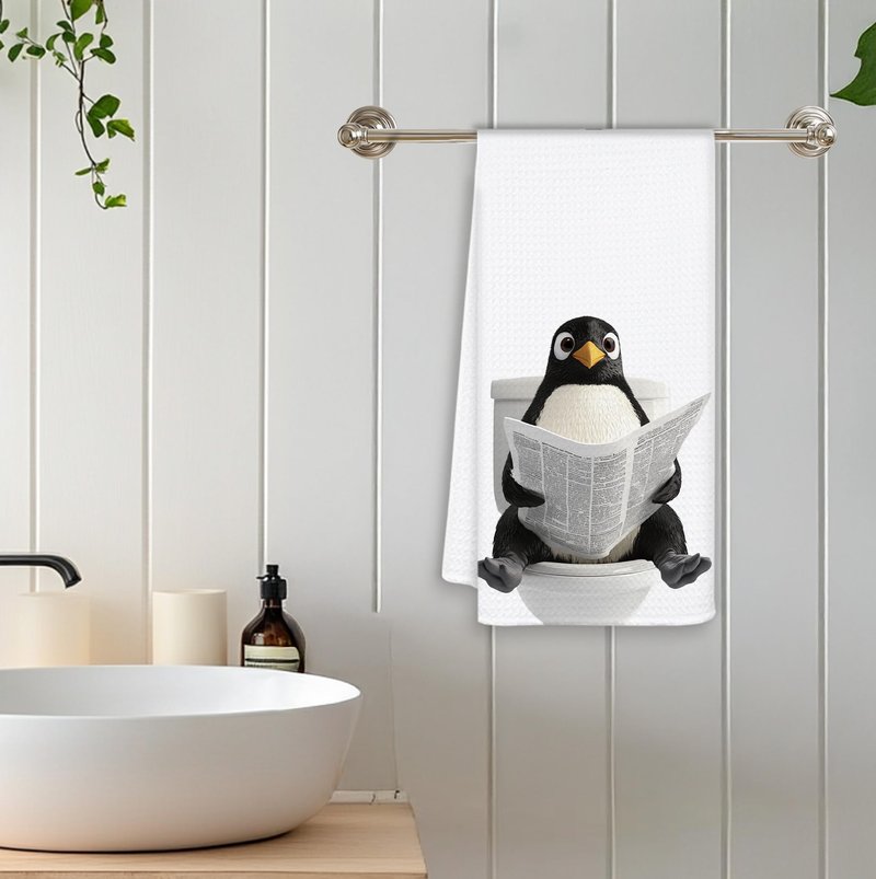 OSLYSOF Funny Penguin Hand Towels for Bathroom Washroom, Penguin Bathroom Decor, Penguins Lover Gifts for Women Men, Funny Polar Animal Penguins Bathrooms Hand Towels, 16x24 Inch