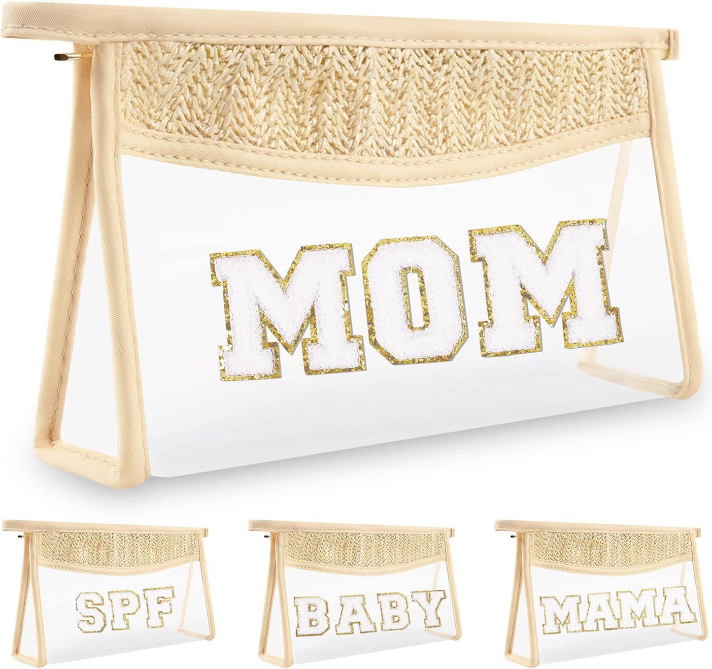 Clear Makeup Letter Patch Bag - Boho Transparent Toiletry Pouch | Small Waterproof Cosmetic Organizer for Women