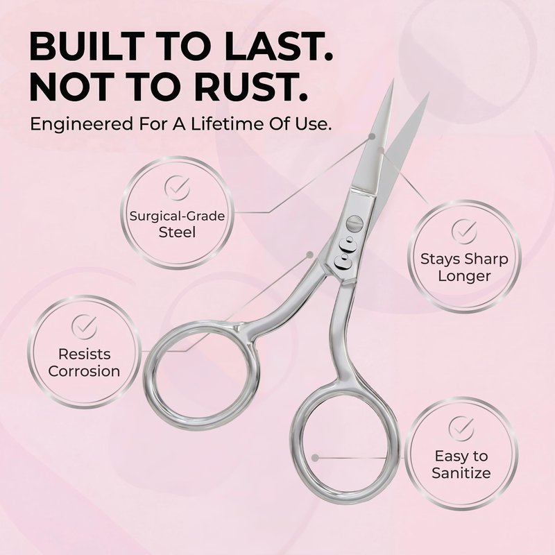 Professional Grooming Scissors for Personal Care Facial Hair Removal and Ear Nose Eyebrow Trimming Stainless Steel Fine Straight Tip Scissors