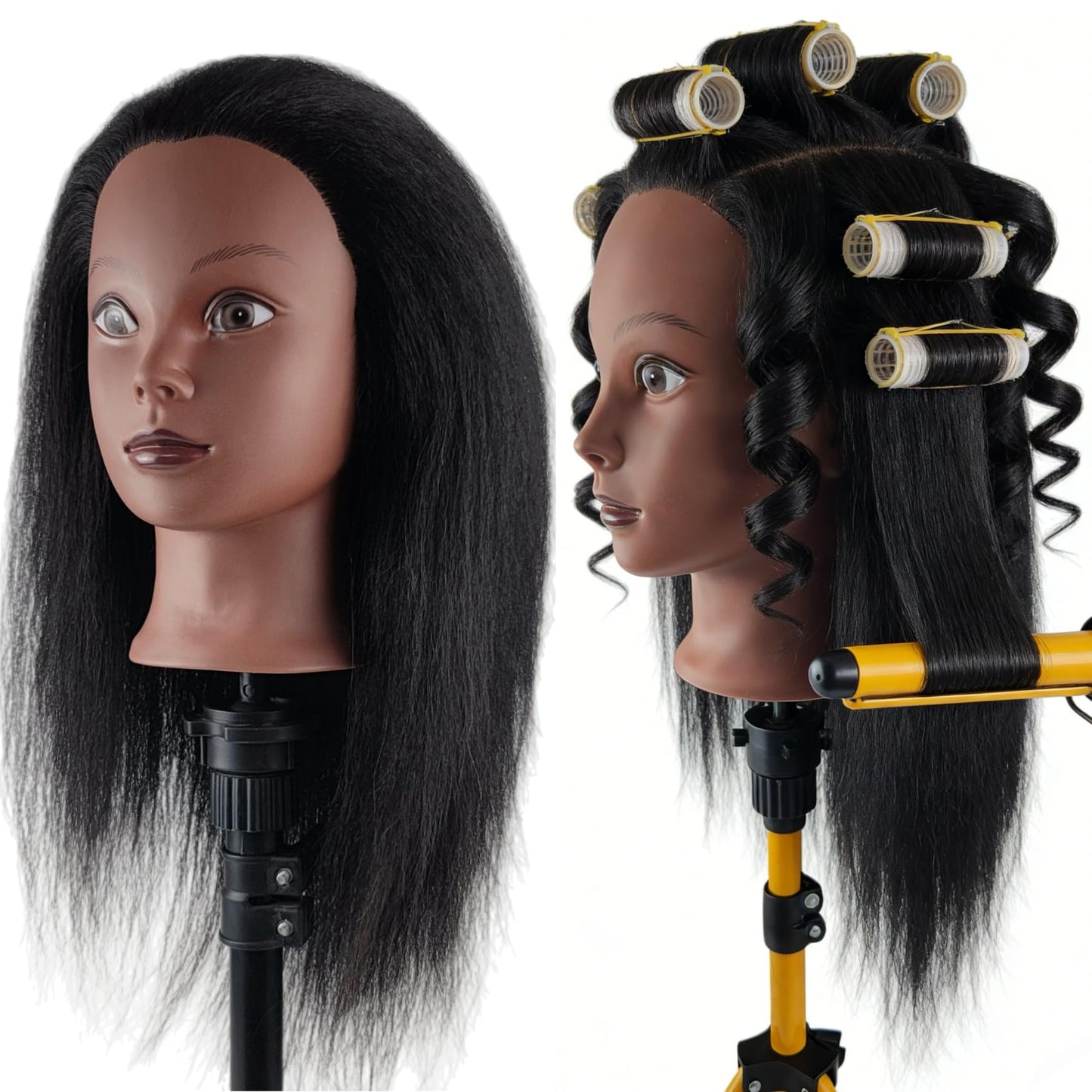 Yiifiulyn African Mannequin Head with 100% Real Hair, Black Mannequin Head for Hairdresser Practice Braiding - Doll Head for Hair Styling Kids