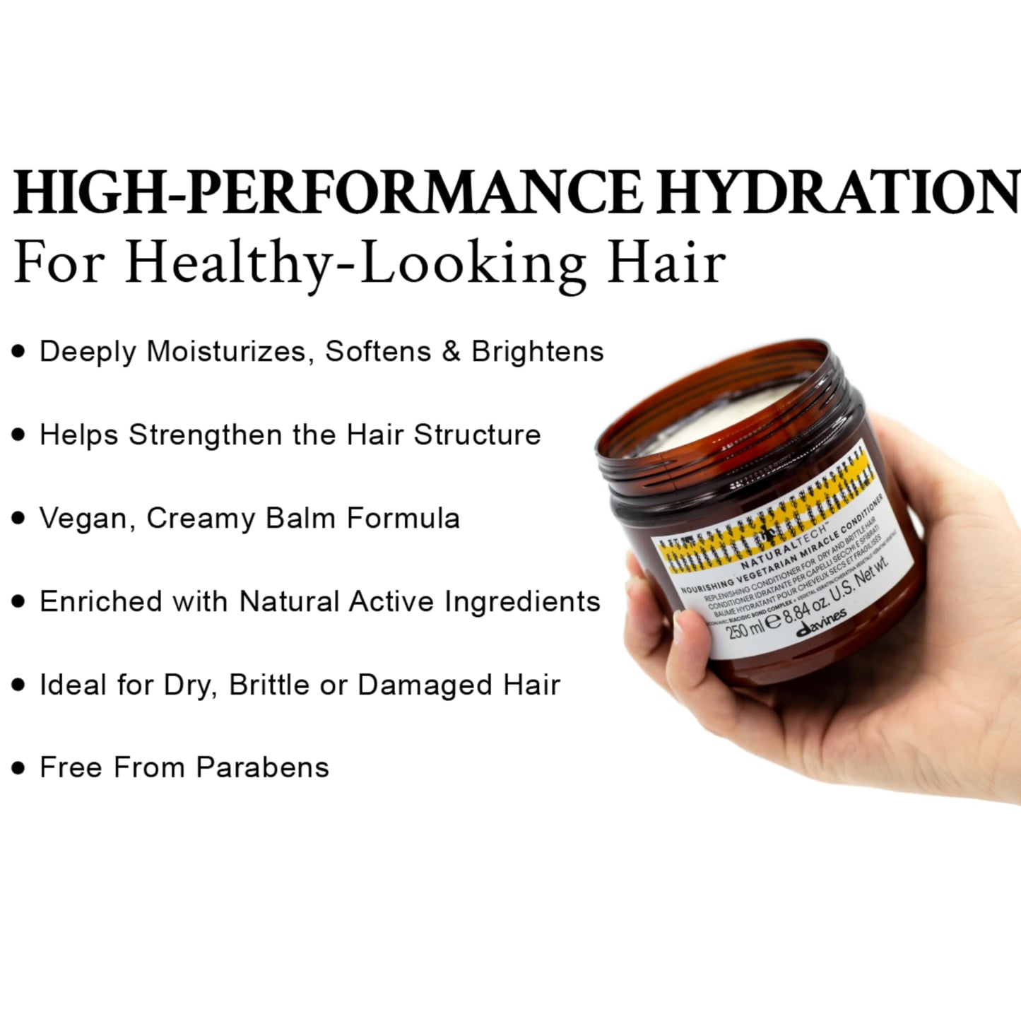 Davines Naturaltech Nourishing Vegetarian Miracle Conditioner, Restructuring & Hydrating for Dry & Damaged Hair - With Vegetal Keratin - Deeply Moisturizes Dry Hair, 8.45 Fl Oz