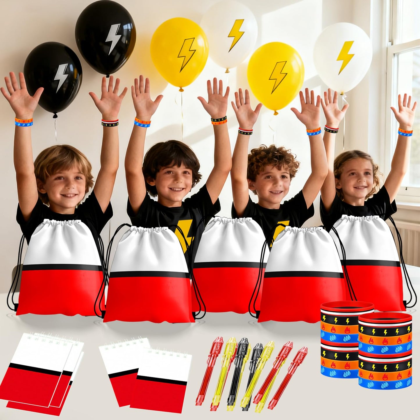 WLBBLQDIE Cartoon Party Favors, Animation Themed Birthday Party Supplies & Goodie Bags for Kids, Include Drawstring Bags Notebook Silicone Bracelet Highlighter for Gifts Fillers