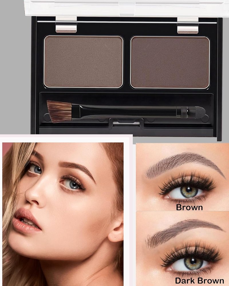 Eyebrow Powder Kit for Women - Waterproof Tinted Palette with Brow Brush & Razor | Brown & Dark Brown
