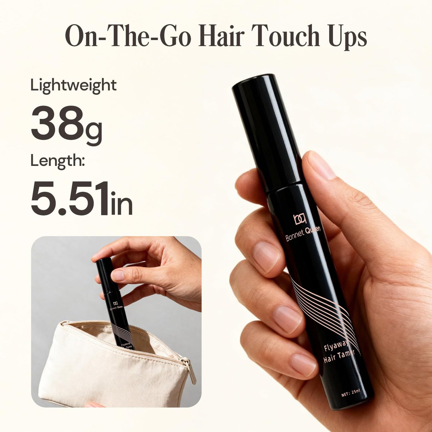 BONNET QUEEN Hair Finishing Stick for Flyaways & Baby Hairs, Non-Greasy Hair Mascara Wand, Slick Back Stick for Buns, Ponytails & Edges, Non-Sticky Flyaway Hair Tamer & Frizz Control Styling Gel, 25ml