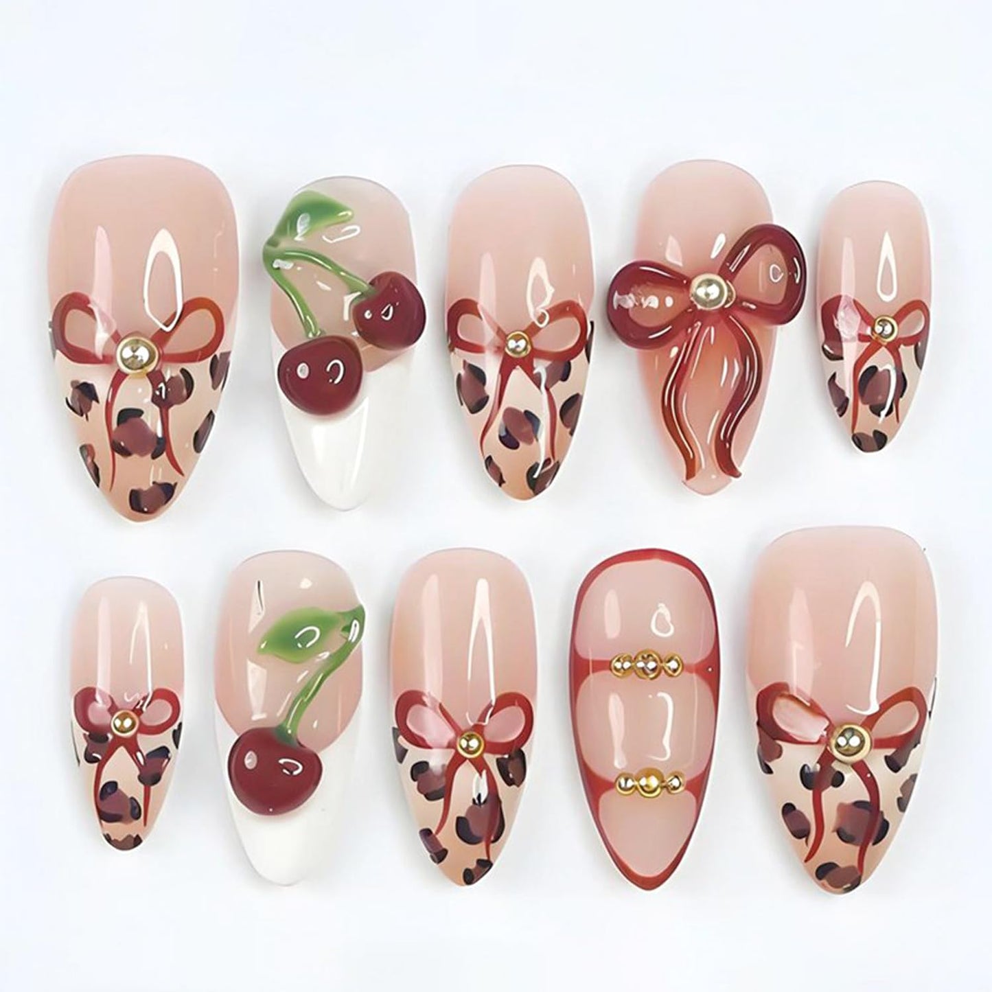 Press-On Nails - 24Pcs Medium Almond Fake Nails with Lotus & Lucky Koi Design | Glossy Full Cover for Spring/Summer DIY Manicure