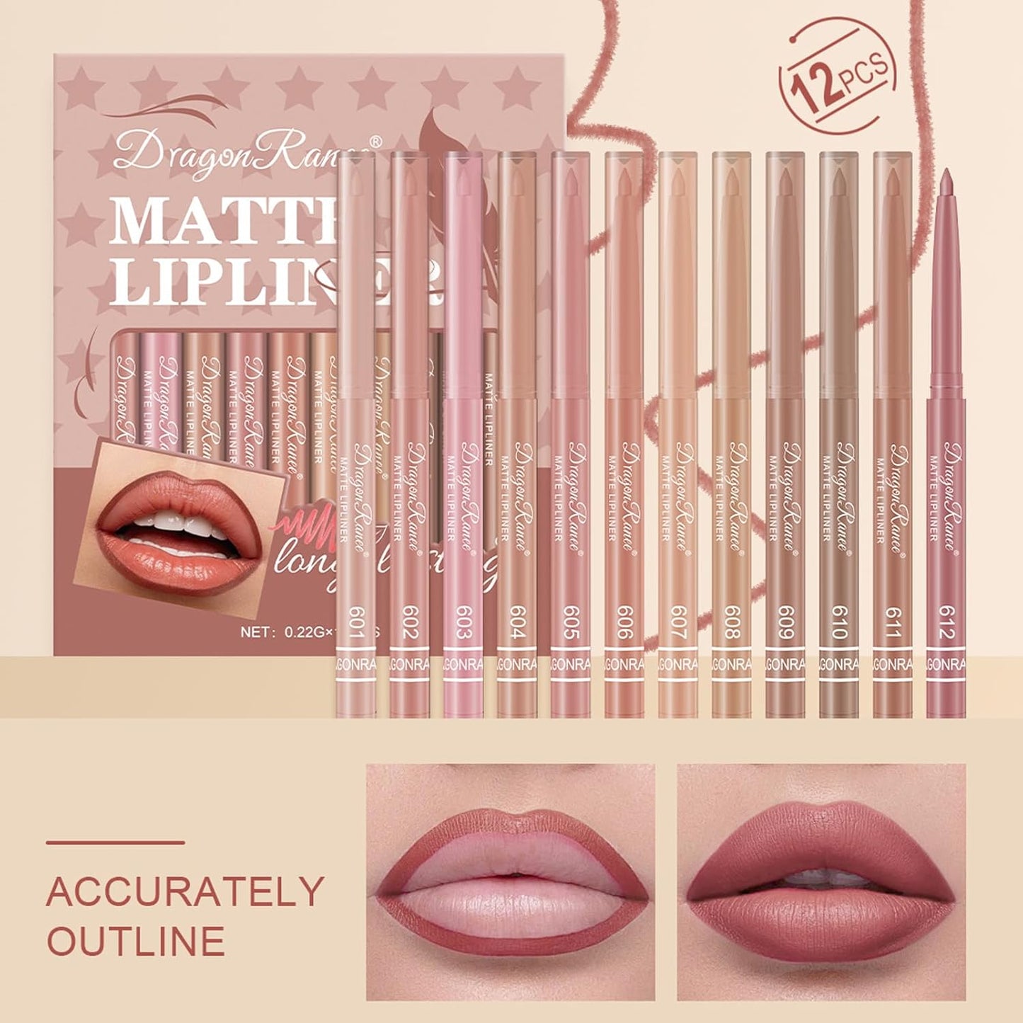 Matte Velvet Lip Liner Set - 12 Colors, Smooth & Creamy Texture | Long-Lasting Waterproof Nude Shades