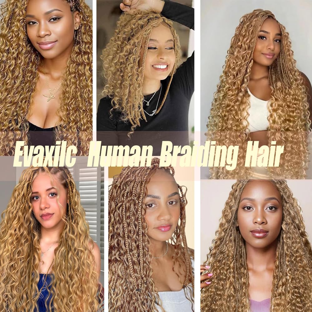 34 34 34 Inch Honey Blonde Human Braiding Hair For Boho Braids Blonde Human Braiding Hair Deep Wave #27 Bundles Boho Braids 150g