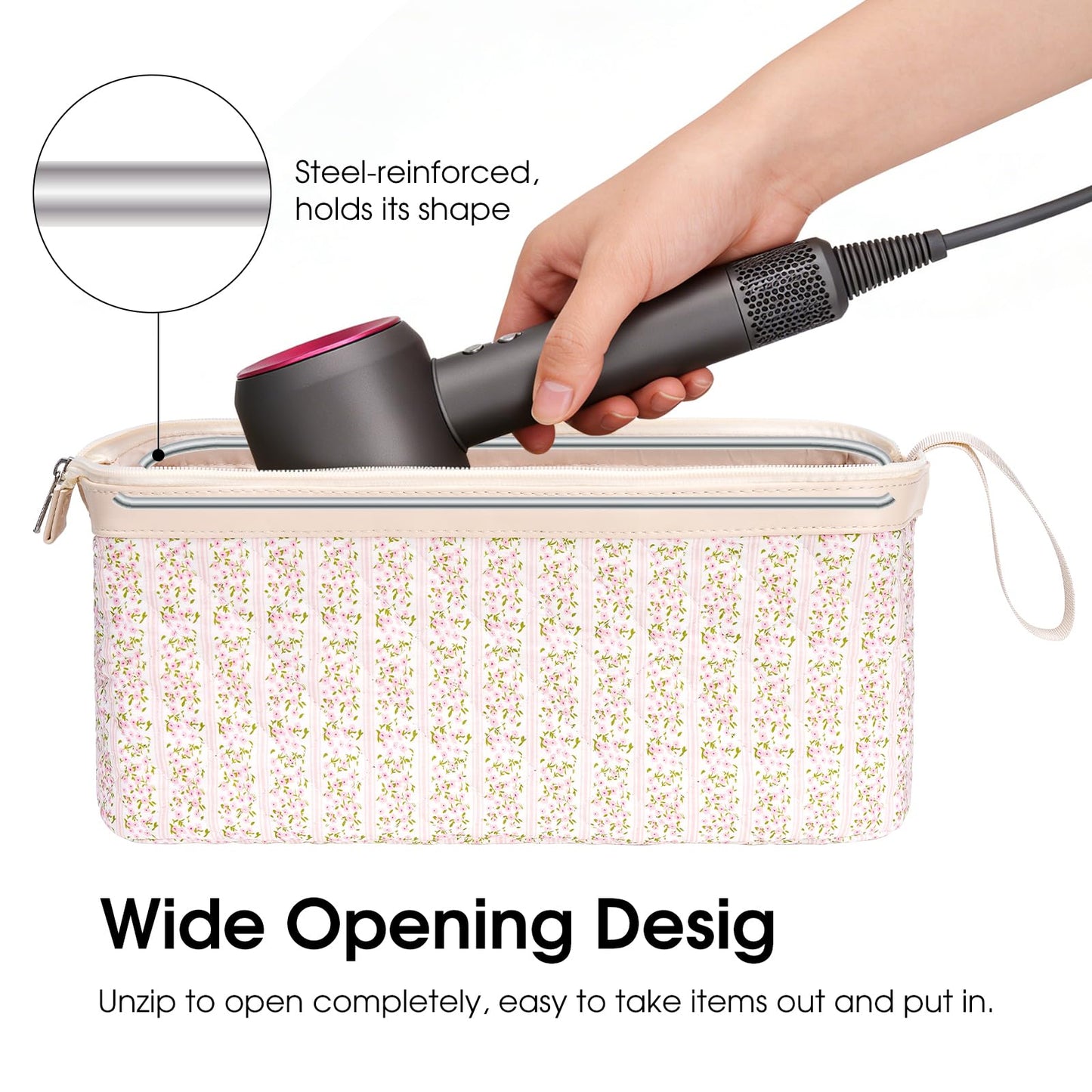 idoltimes Hair Tools Travel Bag, Quilted Hair Tool Bag for Women, Portable Hair Dryer Organizer Case Compatible with Dyson Airwrap Styler