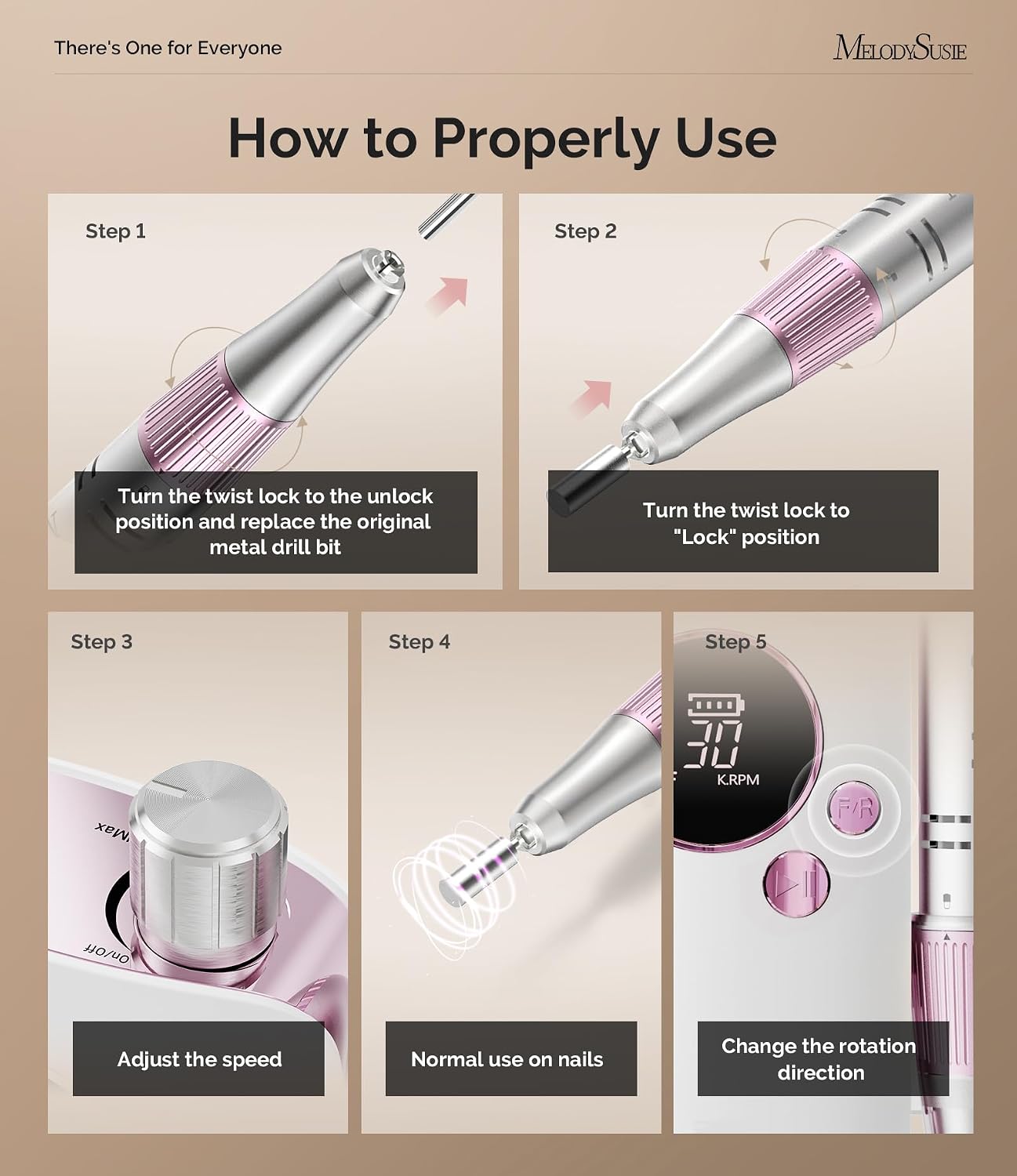 Clip-On Rechargeable Nail Drill - 30000RPM E-File for Manicure & Gel Removal | Pastel Design, Ideal for Training & Home Use