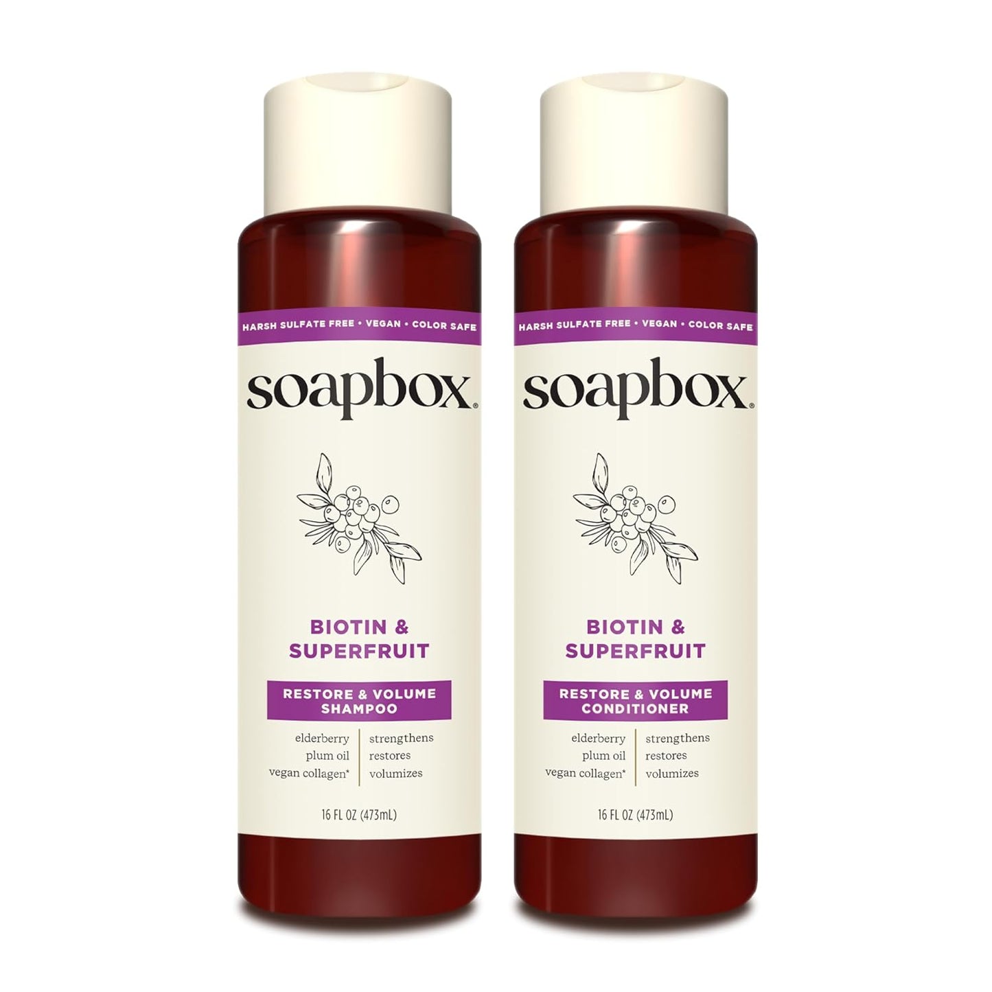 Keratin & Raspberry Seed Oil Shampoo & Conditioner Set - Shiny, Smooth Hair | 16 oz Each, Clean Ingredients