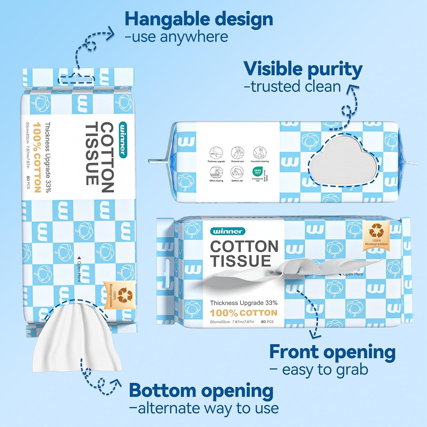 Soft Face Towels - Upgraded Thicker 100% USDA Biobased Facial Towels | Gentle, Unscented, 240 Count (Pack of 3)