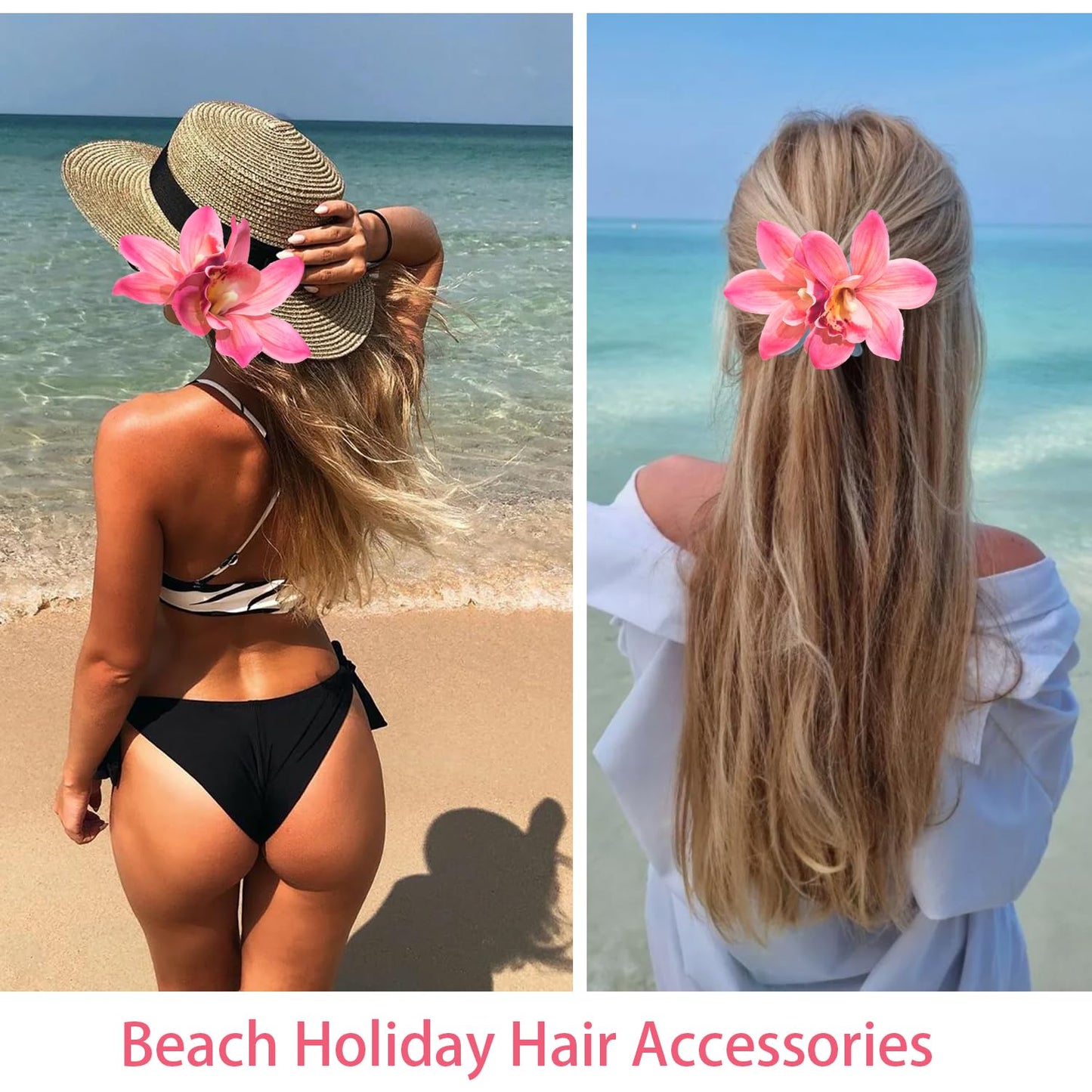 Orchid Flower Hair Clips - Large 6-Inch Hawaiian Hibiscus Barrettes for Weddings & Beach Parties