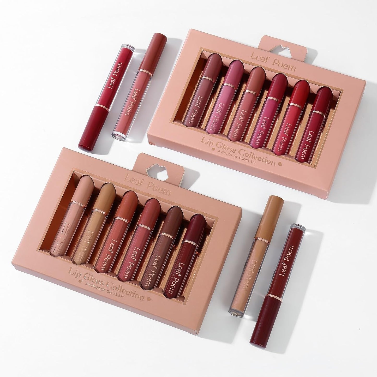 Lip Gloss Set - Non-Sticky Moisturizing Lipgloss with Soft Brush | 6-Piece Makeup Collection for Women