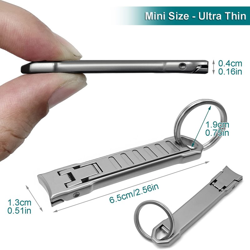 XGIZMOO Nail Clippers for Natural Finger Nails Ultra Thin Mini Travel Portable Folding Wide Jaw Cutter with Glass Nail File Curved Trimmer for Fingernail Toenail, with Keychain(X021DB-S)
