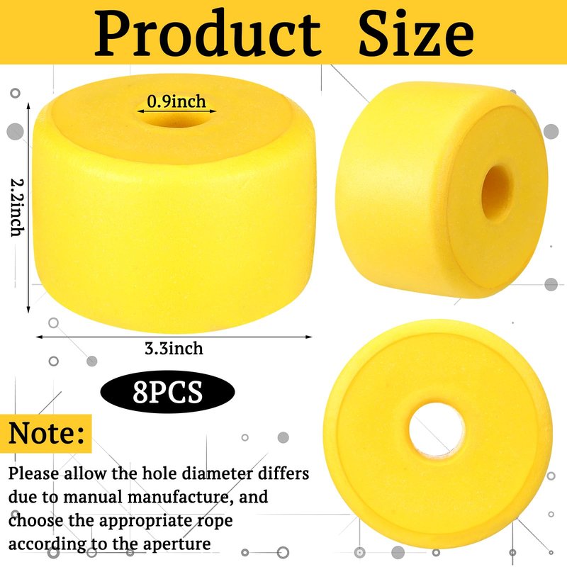 Konohan 8 Pcs Deep Water Fishing Float 3.3 x 2.2 Inch Marker Buoys Rope Floats Marine Fishing for Trail Markers Kayak Crabbing Trail Dock Swim Pool(Yellow)
