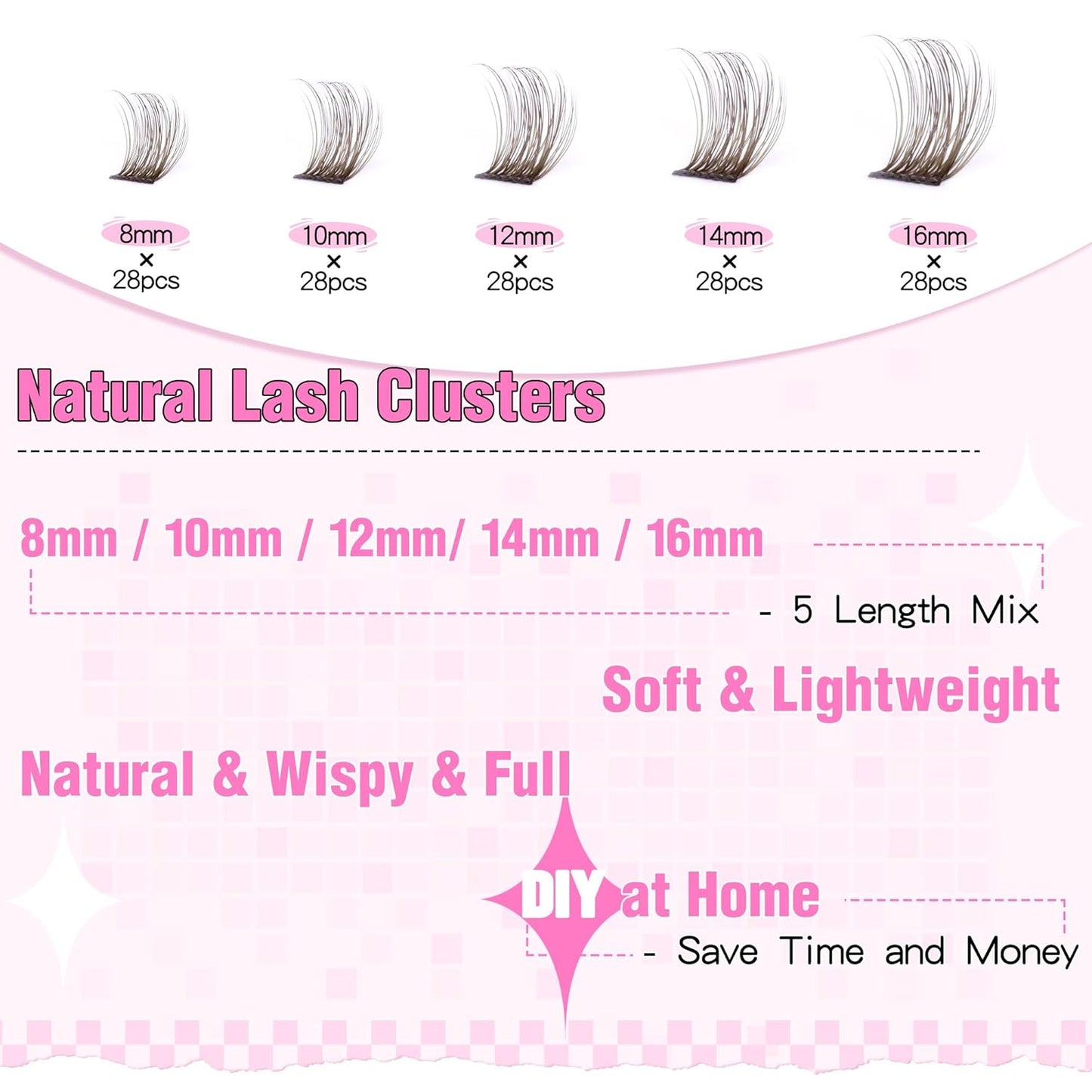 Brown Lash Clusters - Wispy Natural Eyelash Extensions | 196pcs D-Curl DIY Individual Lashes