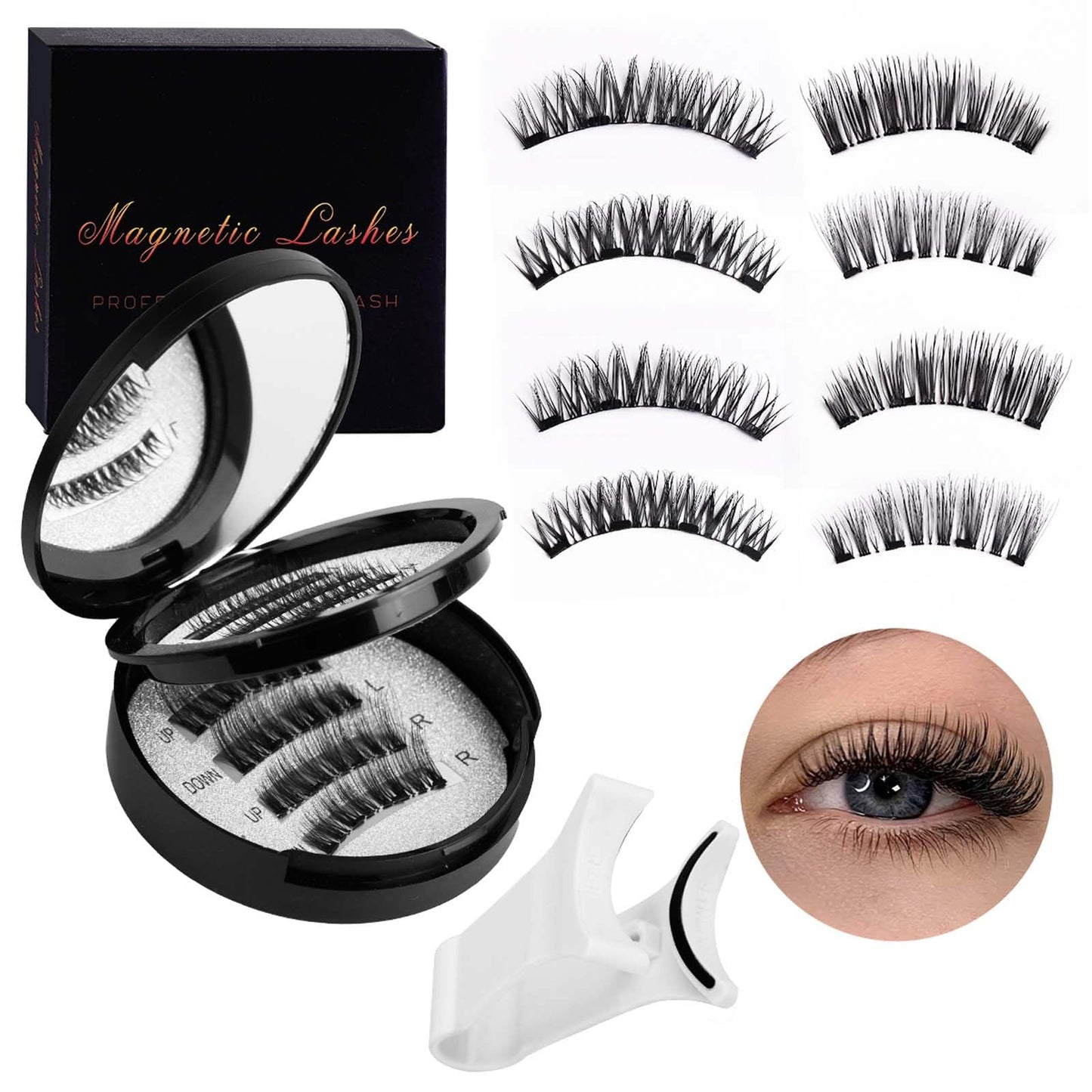 Magnetic Eyelashes Kit with Applicator 2 Pairs, No Glue Needed Reusable Fake Lashes Easy to Apply, Natural Looking False Eyelashes for Women, Style A