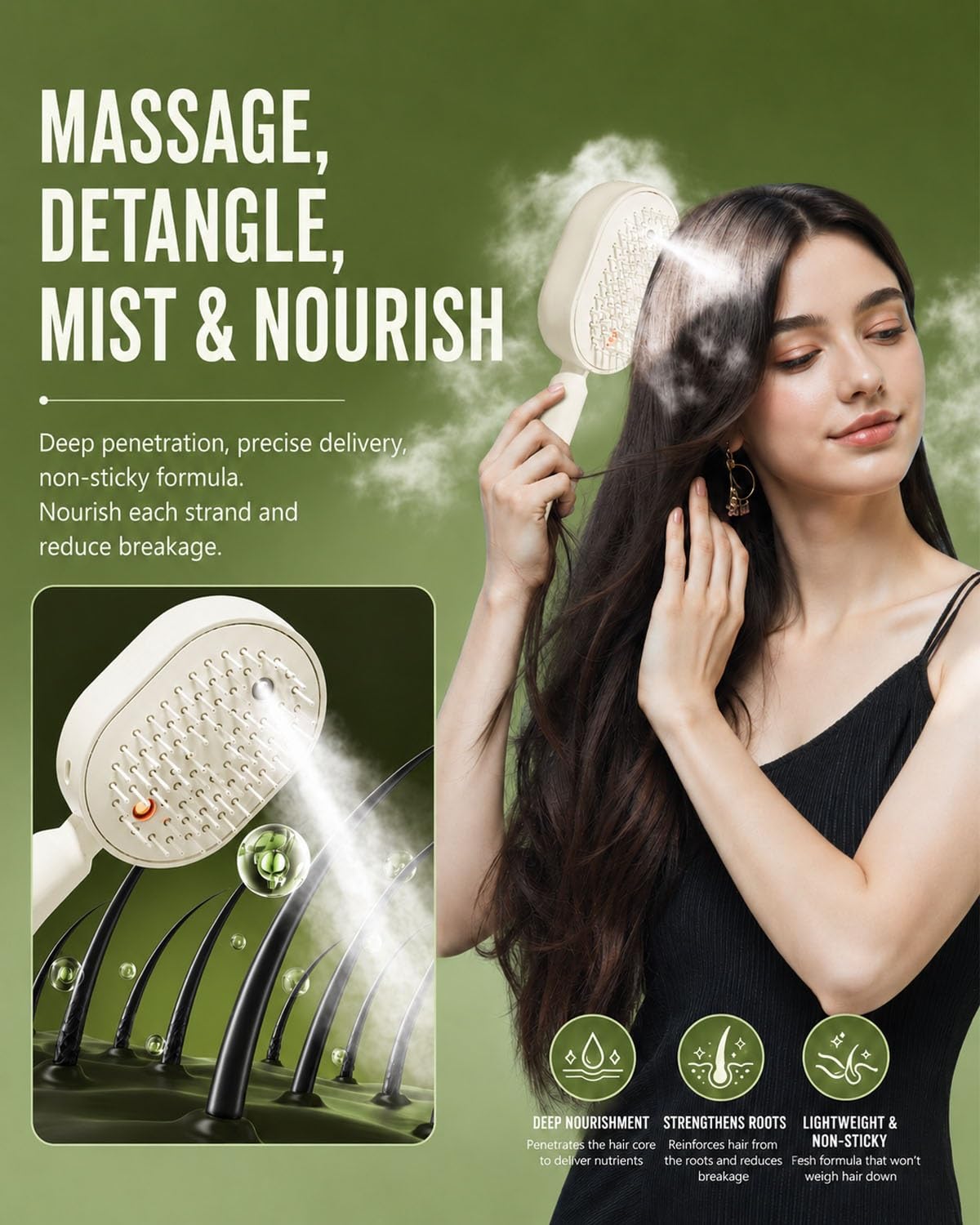 Electric Spray Air Cushion Massage Comb, 5 in 1 Mist Brush for Hair Spa