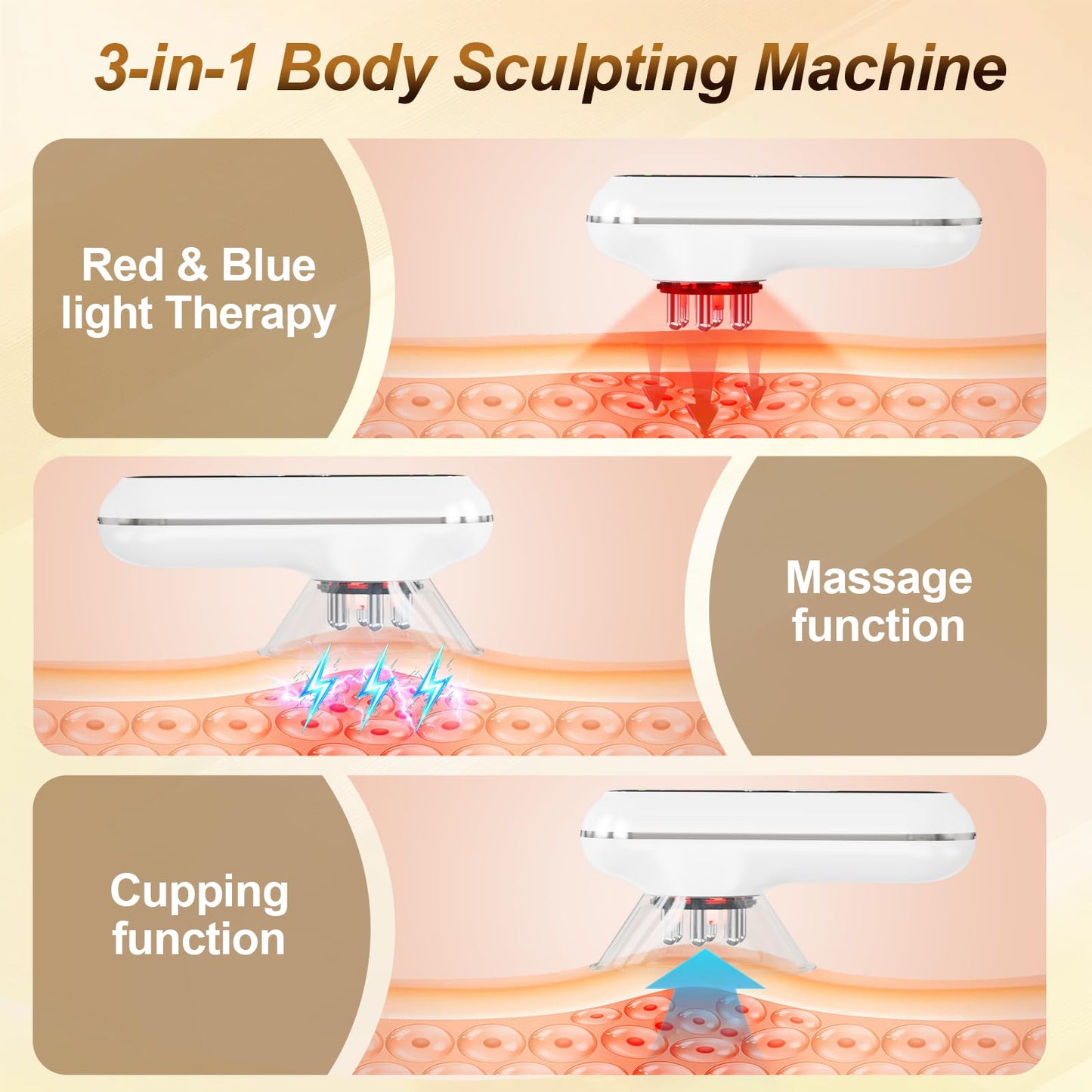 Hoakya 3-in-1 Body Suction Machine, Red Light Therapy Body Massager Electric Cupping Therapy, Suitable for Waist Abdomen, Arms, Hip and Legs
