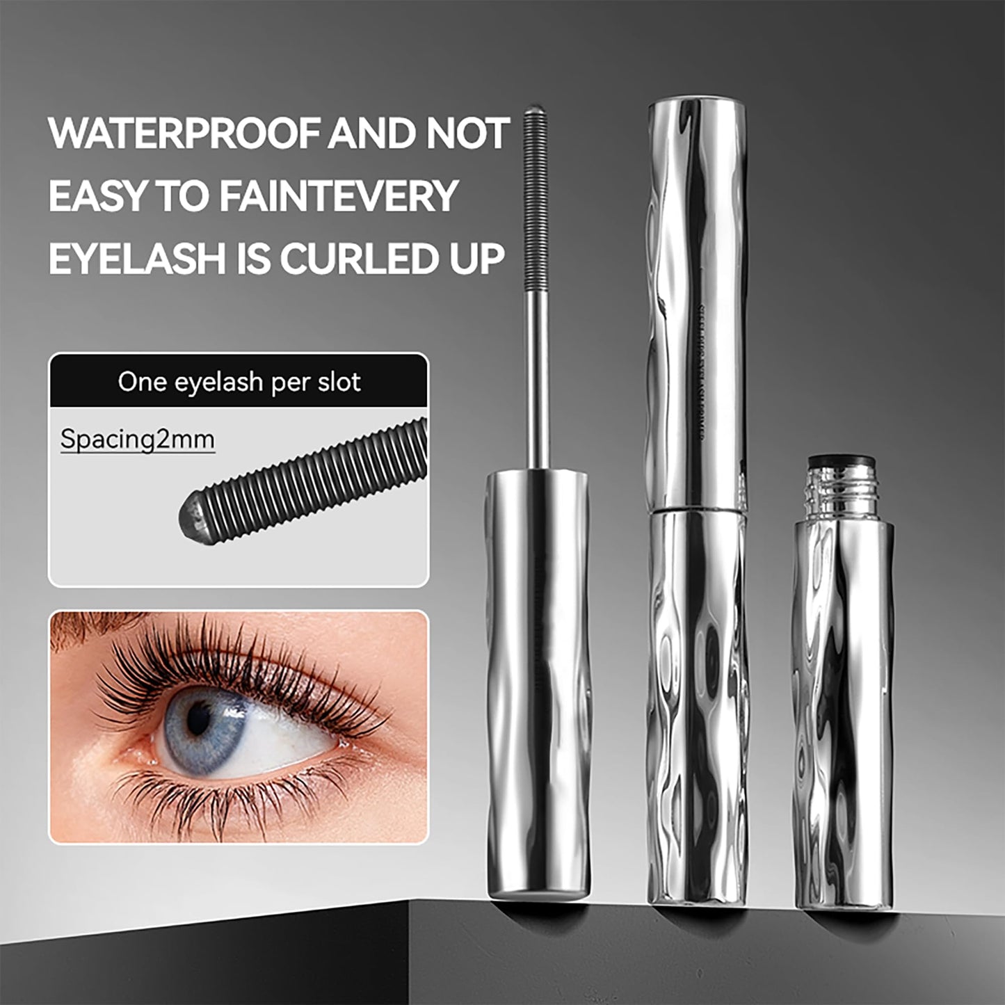 Iron Wand Mascara – 5D Curling with Washable Metal Wand, Waterproof Black Volume & Length, Long-Lasting Smudge-Proof for Eyelashes