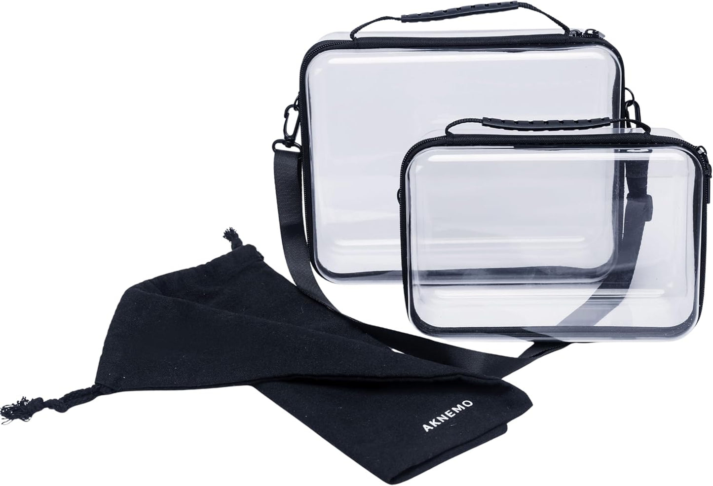 Clear Hard Shell Zipper Case Set - Large & Medium Travel Organizers | Detachable Strap & Privacy Bag for Toiletries, Cosmetics & Tech Accessories
