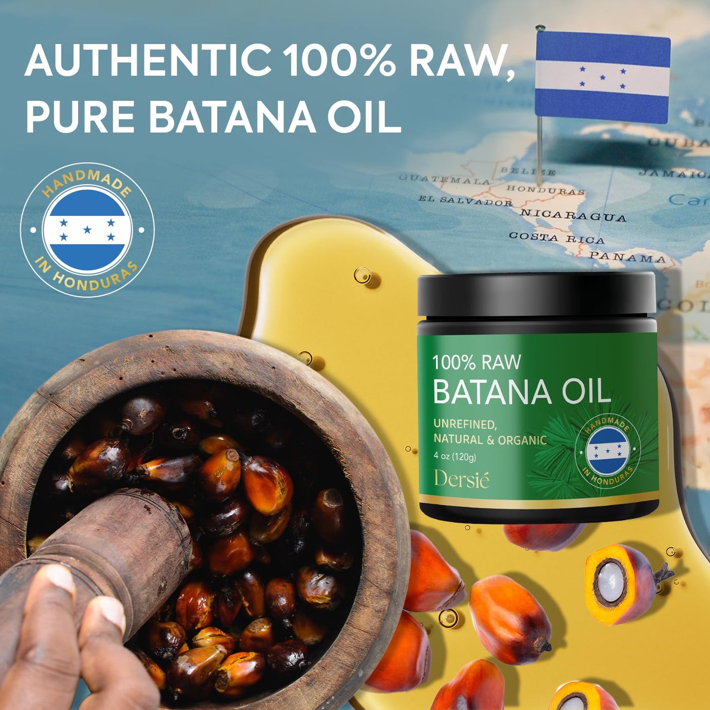 Dersie 100% Raw Batana Oil Paste – Unrefined Batana Butter for Hair Growth & Thinning Hair – Deep Scalp & Hair Care for Dry, Damaged, High Porosity & Thin Hair – Authentic Batana from Honduras (4 oz)
