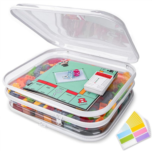 Extra Large Clear Board Game Storage Case - 3 Pack Hard Shell Organizer for Cards, Puzzles & Documents | 13.8 x 11.8 in