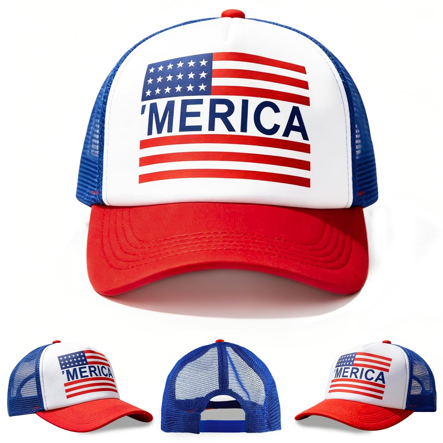 Yunfan 4th of July Hat 4th of July Accessories Adjustable Baseball Cap Snapback Mesh American Flag USA Hat Fourth of July Memorial Veterans Labor for Women Men Teen