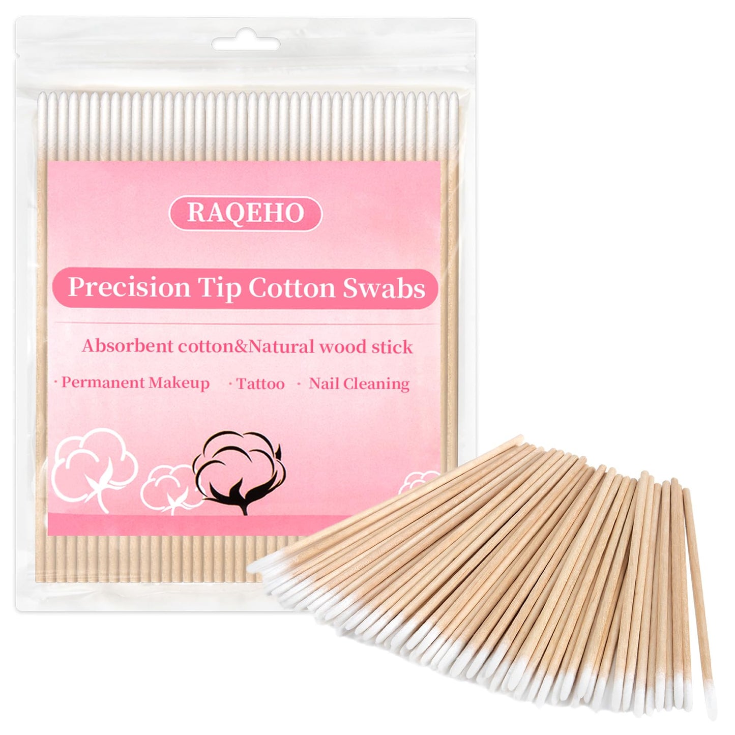 RAQEHO 200PCS Pointed Cotton Swabs - 4in Disposable Precision Tip Cotton Buds Thin Micro Swab Cotton Sticks Applicators for Eyelash Extensions, Makeup, Tattoo Permanent, Cleaning,Microblading Supplies