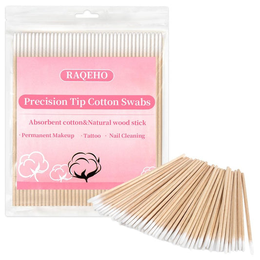 RAQEHO 200PCS Pointed Cotton Swabs - 4in Disposable Precision Tip Cotton Buds Thin Micro Swab Cotton Sticks Applicators for Eyelash Extensions, Makeup, Tattoo Permanent, Cleaning,Microblading Supplies
