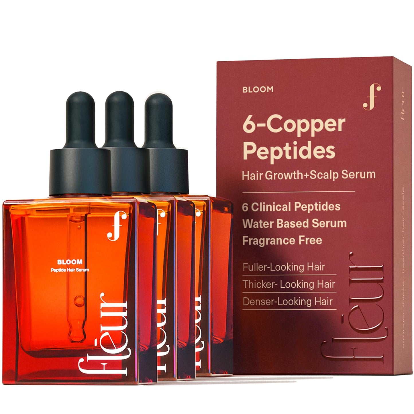 Bloom Copper GHK-CU Peptide Hair Serum for Hair Growth - Non-Greasy & Lightweight | 3-Pack for 3 Months Supply
