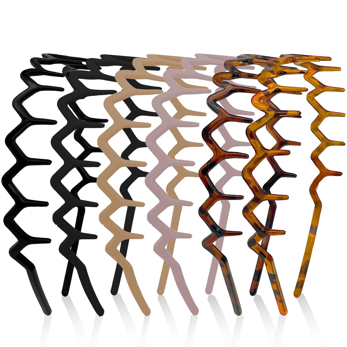 Zig Zag Headbands for Women - Non-Slip Plastic Hair Bands | 90s Retro Style, 6 Pack for Daily Use