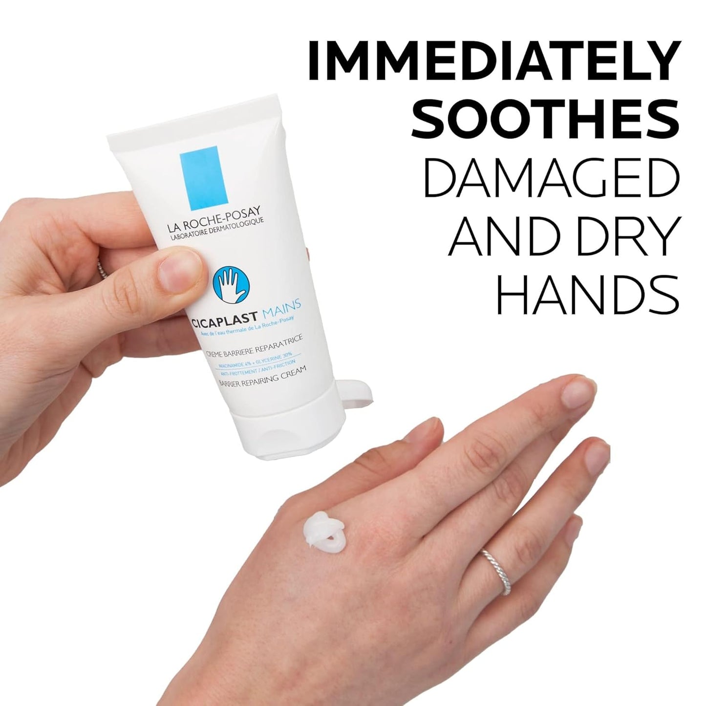 La Roche-Posay Cicaplast Hand Cream - Moisturizing Relief for Dry, Cracked Hands | Non-Greasy, Fragrance-Free