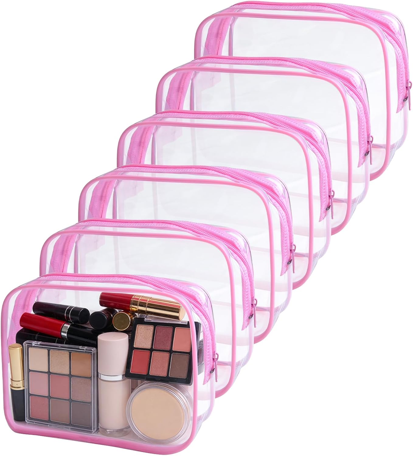 Clear Makeup Bags Set - TSA Approved PVC Toiletry Pouches | Waterproof Organizer for Travel Essentials (6 Pieces)