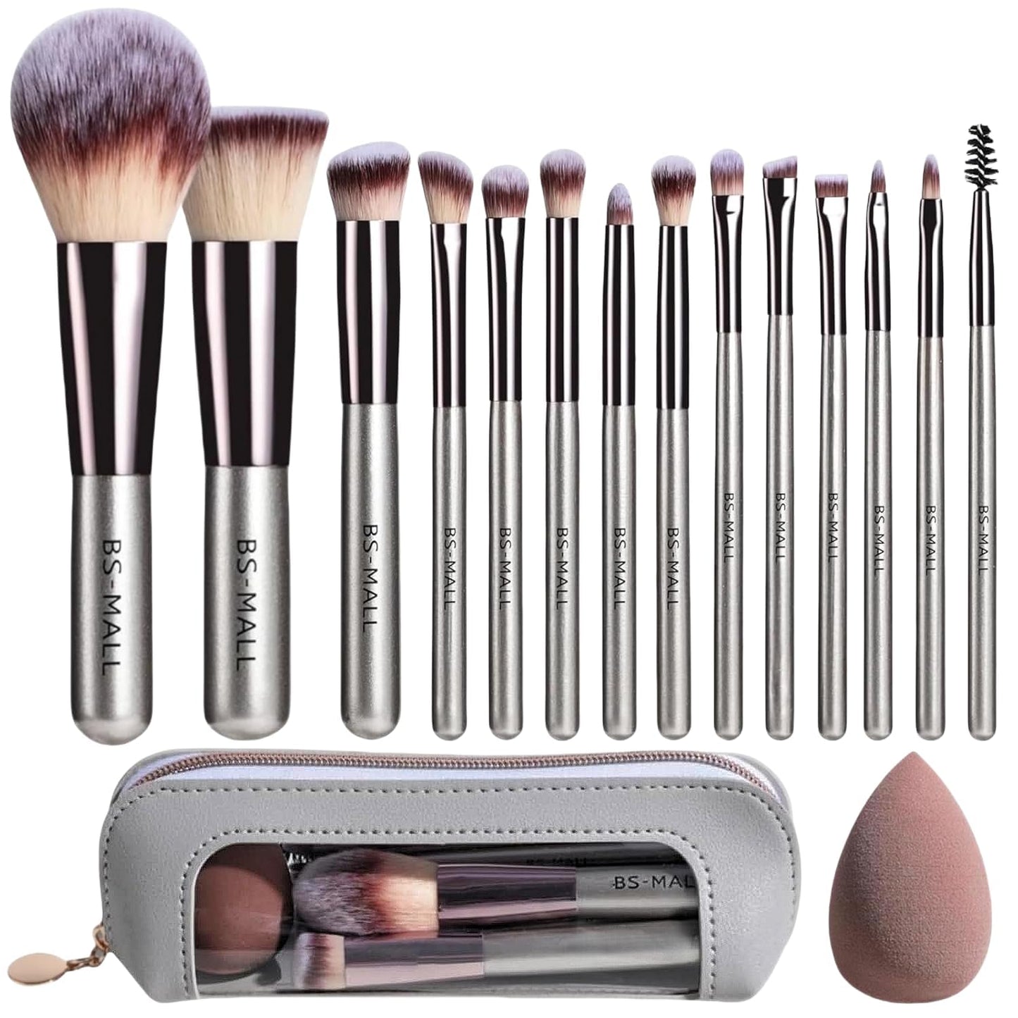 14 Pcs Makeup Brushes Set - Essential Foundation, Powder, Concealer & Eye Shadow Brushes with Travel Case | Bamboo