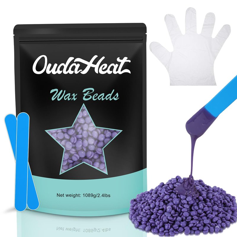 2.4 lb Hard Wax Beads Bulk, Professional Rosin-Free Brazilian Waxing Bead, Hypoallergenic Hair Removal Wax Bead for Sensitive Skin, Body, Bikini, Legs, Home Salons Wax Beans Refill, 5 Silicone Sticks